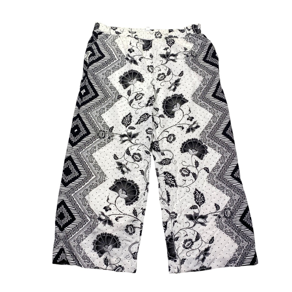Anthropologie Ett Twa Black White Floral Geometric Wide Leg‎ Crop Pants Medium